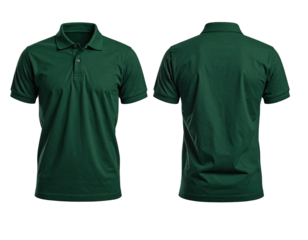 Deep forest green polo shirt, front and back views