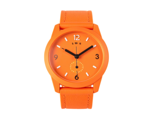Bright orange wristwatch with a simple design