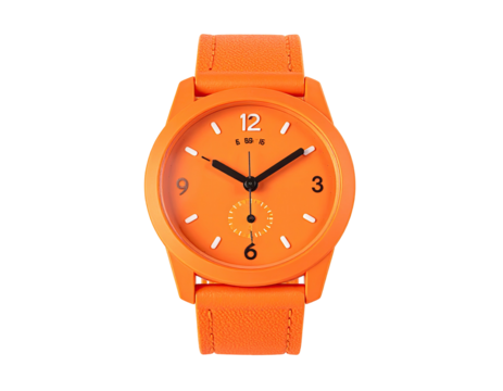 Bright orange wristwatch with a simple design