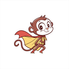 Cute cartoon superhero monkey with red and yellow cape and costume