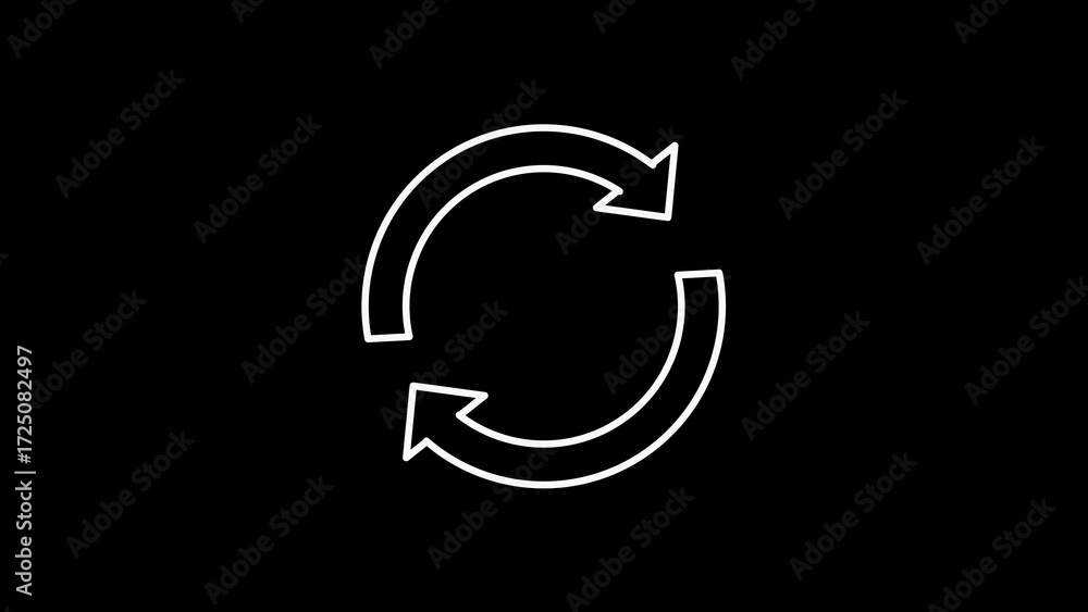 Poster white outline of a circular refresh or reload icon on a black background recycle repeat