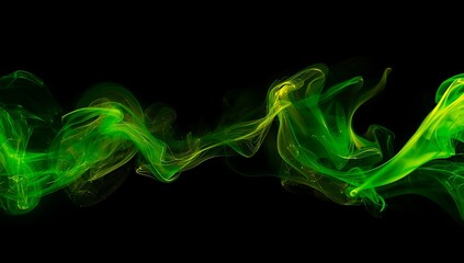 Vibrant green smoke swirling against a stark black background