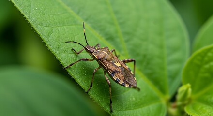Insect on green leaf closeup