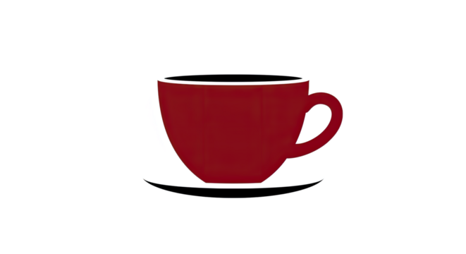 Red coffee cup on saucer simple image.