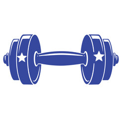 Obraz premium Blue dumbbell design with white stars illustration represents fitness and strength training