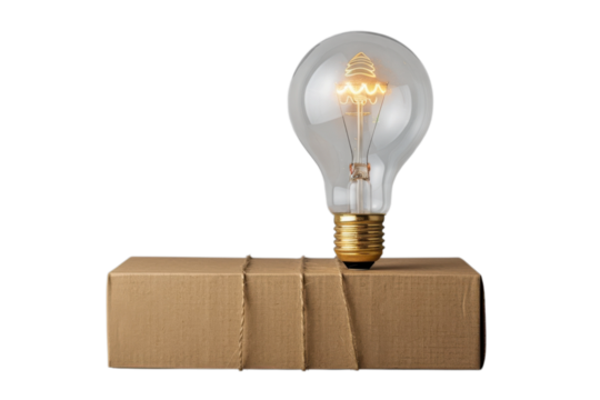 Lightbulb on a Package Shining Ideas Innovation Creativity Delivery Sending Thoughts and a Bright