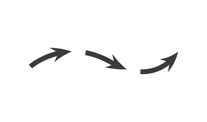 Three dark curved arrows pointing in different directions on a white background