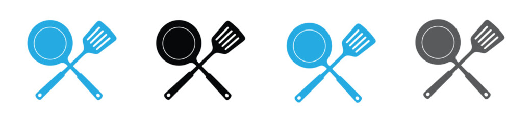 Fototapeta premium Cook up something amazing with these skillet and spatula icons, perfect for restaurant branding, food blogs, or culinary designs, adding a modern touch to your kitchen creations