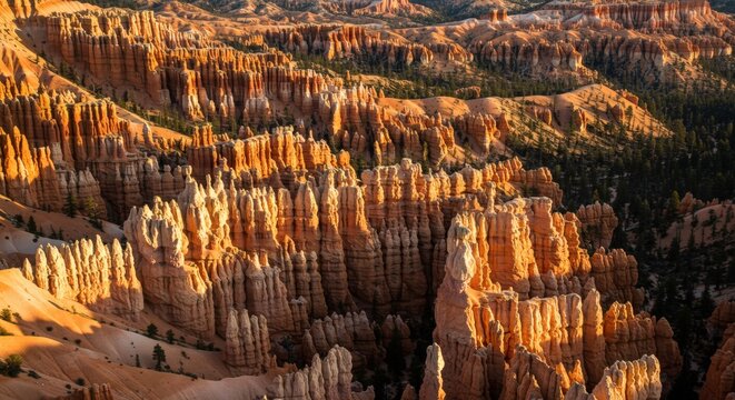 Colorful sandstone hoodoos at sunrise in bryce canyon national park
