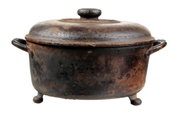 Antique Covered Cooking Pot Still Life Rustic Kitchen Cast Iron Cookware Old World Charm Kitchenware