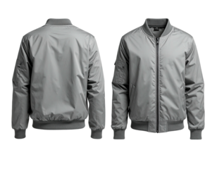 Gray bomber jacket, front and back views (2)