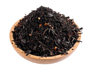 Fototapeta premium Pile of dark black tea powder isolated on white, ideal for strong, concentrated tea flavors.
