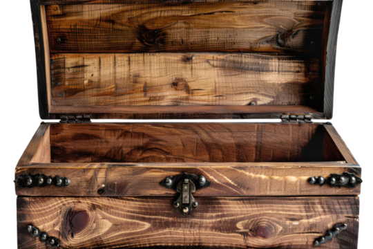 Rustic wooden treasure chest antique style storage box open trunk vintage container handcrafted wood