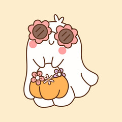 Cute Halloween ghost. Vector illustration.