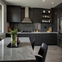 White Quartz Countertop and Gray Cabinet Kitchen
