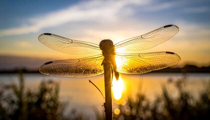 Dragonfly silhouette at sunset