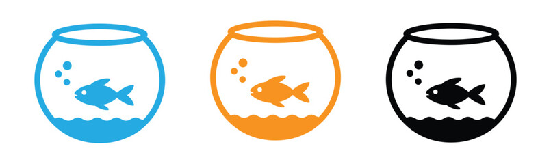 Simple line drawing of a fish in a round bowl with bubbles