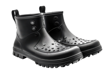 Glossy Black Boots for Rainy Weather Stylish Waterproof Footwear with Unique Hole Design and Durable