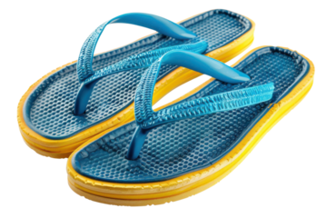 Blue and yellow flip flops summer footwear beach style vacation essential holiday leisure relaxation