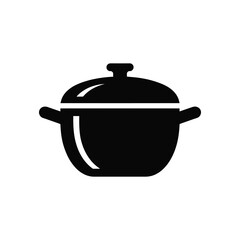 Obraz premium Black Cooking Pot Icon with Lid and Handles on White Background