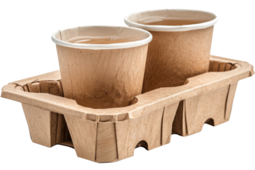 Two Paper Cups in Carrier Takeout Coffee Tea Beverages Sustainable Packaging Disposable Drink