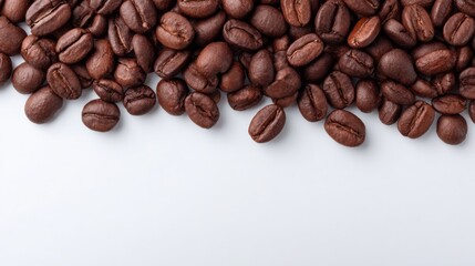 Naklejka premium Rich espresso beans cascade like aromatic whispers over snowy porcelain, evoking National Coffee Day and Cafe Culture Week