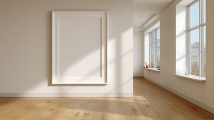 Blank Frame Mockup on a White Wall with Natural Light / 白い壁に飾られた空白のフレームモックアップ