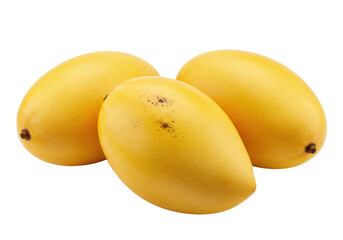 Isolated group of ripe yellow mangoes a delicious tropical fruit with smooth skin and sweet pulp