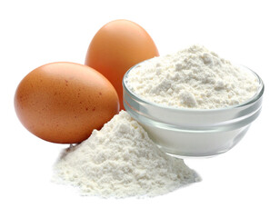 Heap of yellow egg powder isolated on white, a concentrated source of protein.