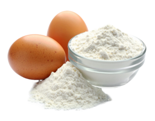 Heap of yellow egg powder isolated on white, a concentrated source of protein.