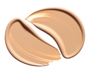 Two swirled, light beige makeup foundation smudges, overlapping in a circular pattern