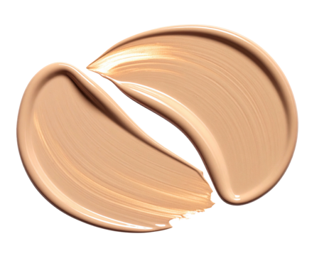 Two swirled, light beige makeup foundation smudges, overlapping in a circular pattern