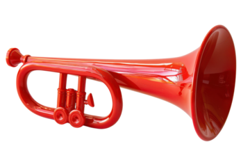 Vibrant Red Trumpet Against Black Backdrop Music Sound Instrument Orchestral Performance Shiny Artsy