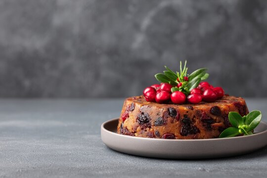 Festive cranberry-studded fruitcake whispers Yuletide indulgence, evoking nostalgic Victorian Christmas and quirky Wren Day celebrations