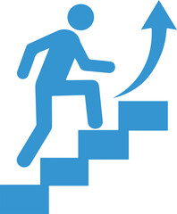 Person Climbing Stairs with Arrow, Career Growth Success Symbol, Business Progression and Achievement Graphic Illustration PNG
