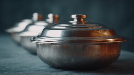 Silver pots glimmer like lunar relics, whispering culinary secrets, echo Diwali feasts and mystical solstice gatherings