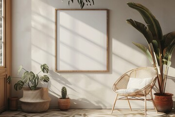 Frame mockup at home interior, 3d render