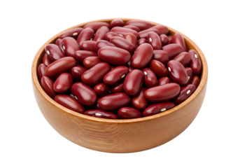 Red beans placed on wooden bowl isolated on transparent