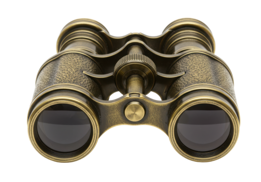 Isolated bronze binoculars for travel, leisure, and observing, vintage style optical instrument