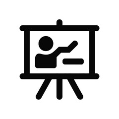 Black Icon of Presentation Board with Person Pointing to Data on White