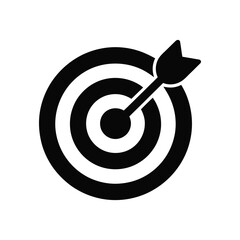 Black Icon of Target with Arrow on White Background Symbolizing Goal Achievement