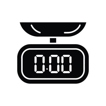 Black Icon Showing a Digital Kitchen Scale Displaying a Zero Value