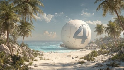 Giant volleyball on a tropical beach