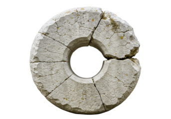Isolated Weathered Stone Donut with Hole, Cracked Ancient Marble Ruin, Old Archeological Object
