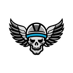 Winging Skull Wearing a Helmet Vector Mascot Logo for Biker, Racer, or Sport Team