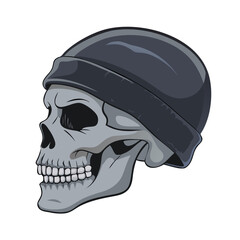 Cool Human Skull Wearing a Black Beanie Hat Side View Vector Illustration