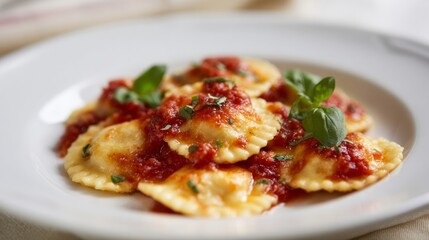  Golden ravioli draped in vibrant tomato symphony, Italian culinary ballet, Festa della Repubblica delight, Mediterranean flavorscape