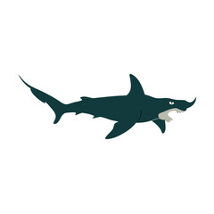 Angry Deep Blue Thresher Shark Vector with Sharp Teeth and Open Mouth