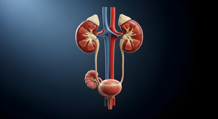 human urinary system anatomy 3d render illustration