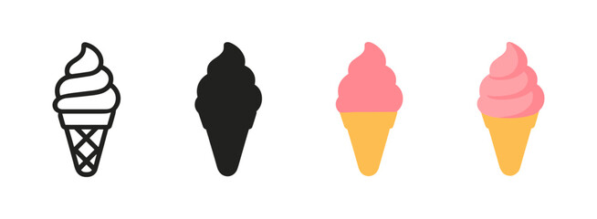 Minimalist ice cream cone icons in various styles for design projects